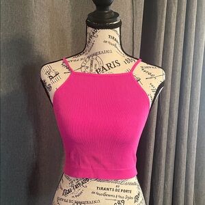 Zenana Outfitters Ribbed Hot Pink Crop Tank with Slim Straps